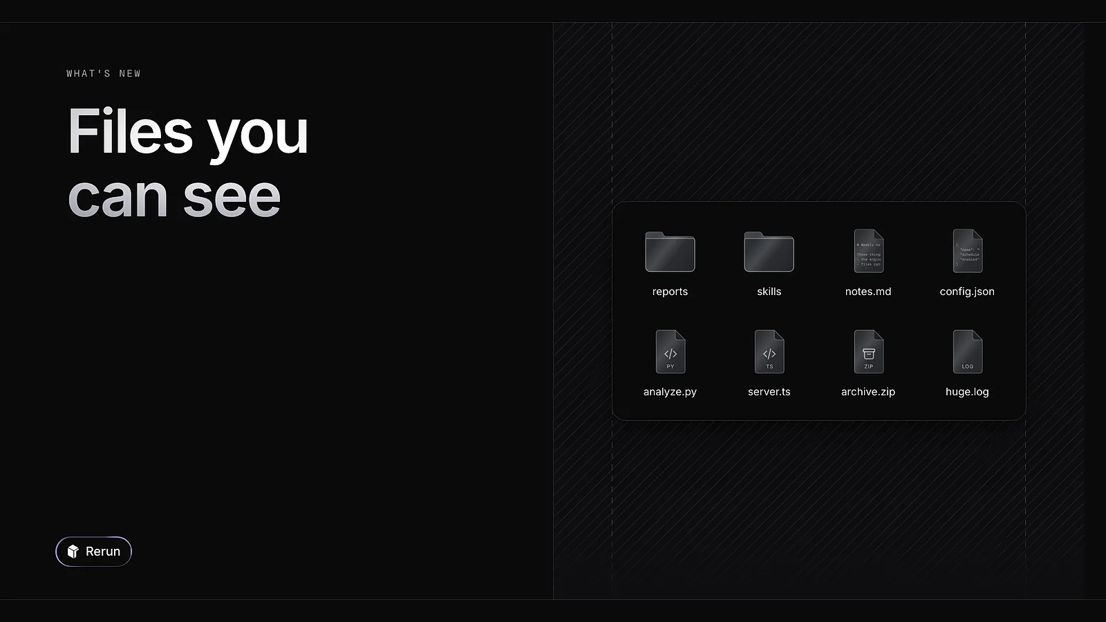 An agent's files shown as a grid of folders and file icons