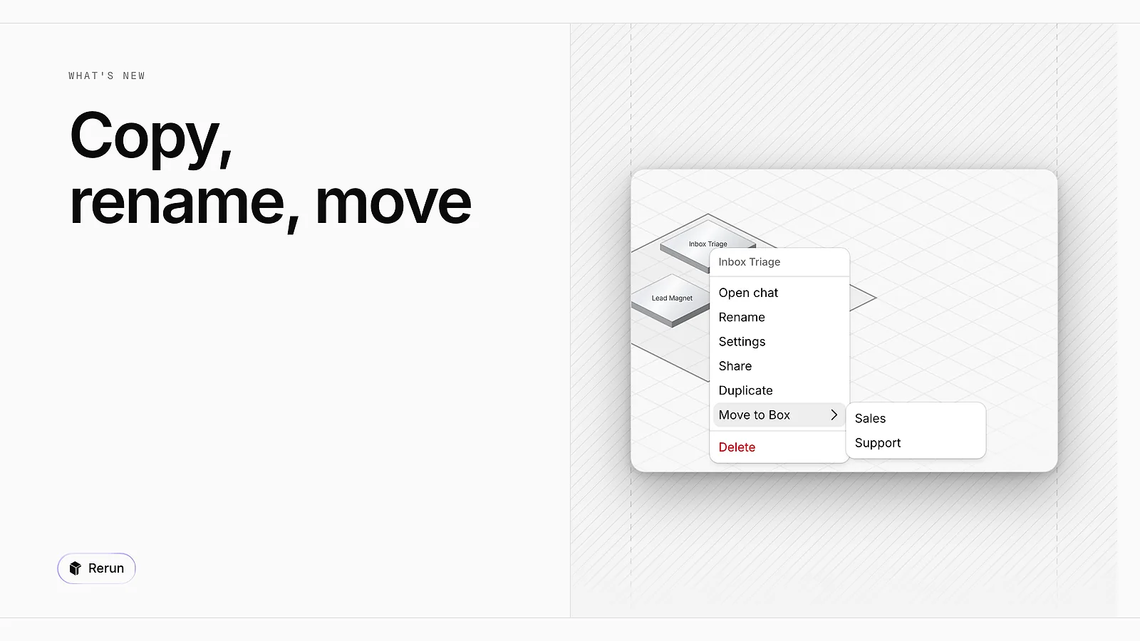 The right-click menu of an agent, with Duplicate and Move to Box
