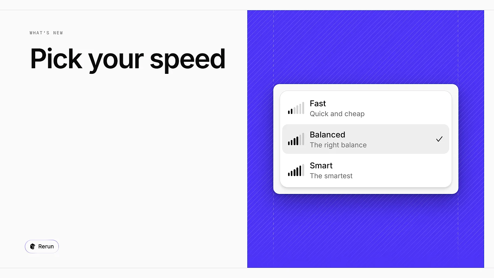 The model picker listing the Fast, Balanced and Smart tiers