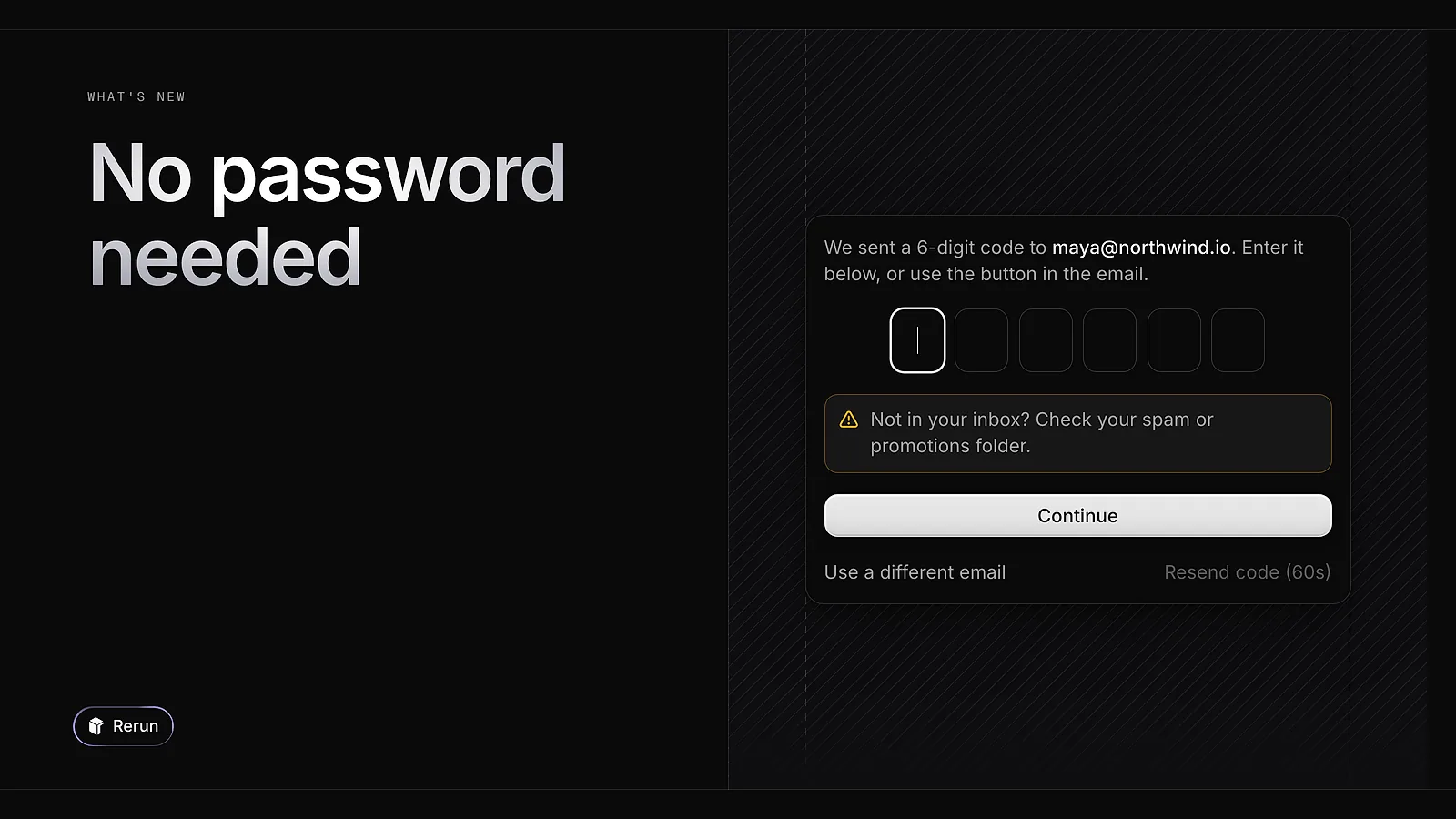 The sign-in step asking for a 6-digit code sent by email
