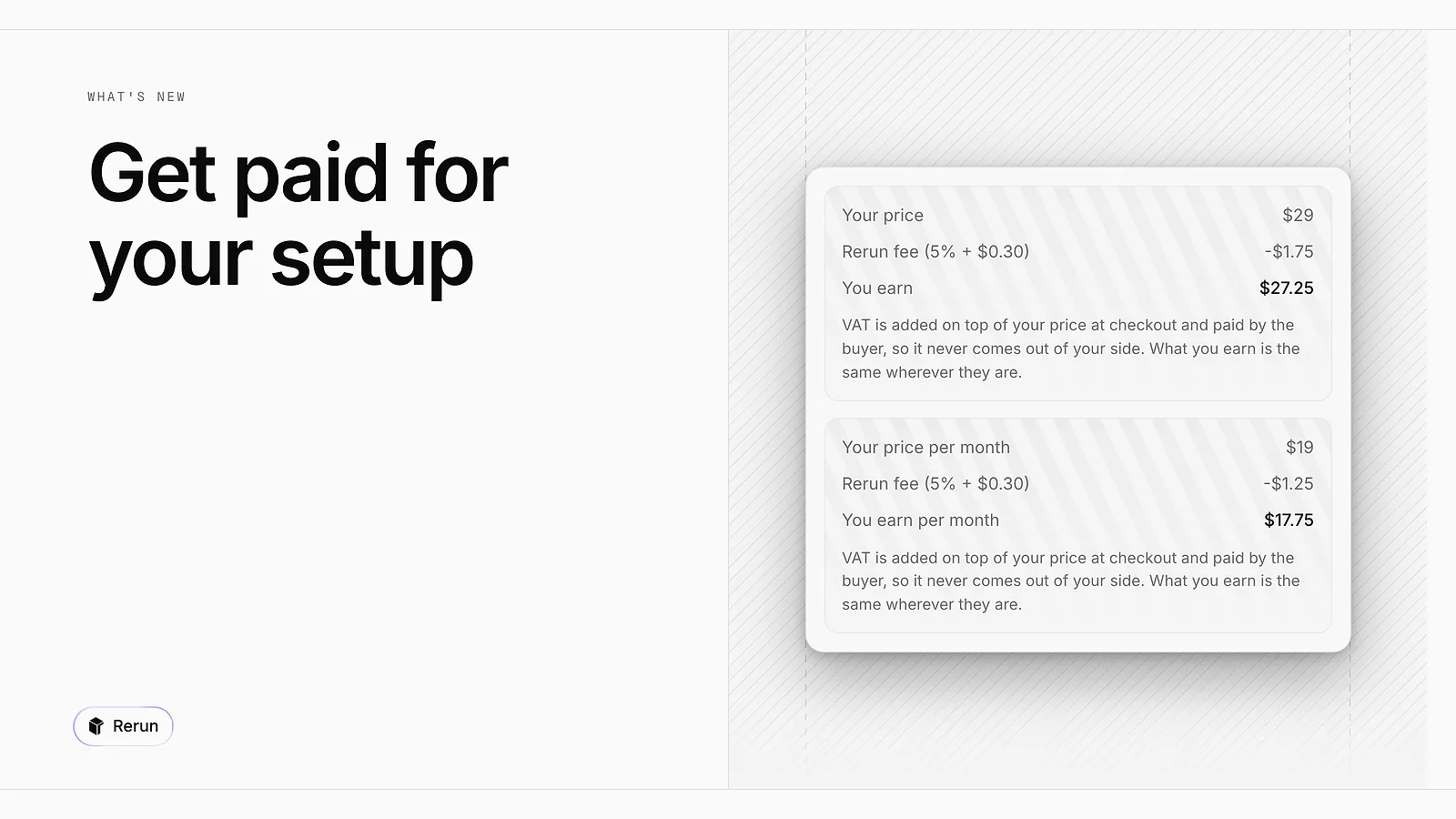 A payout preview: your price, the Rerun fee and what you earn