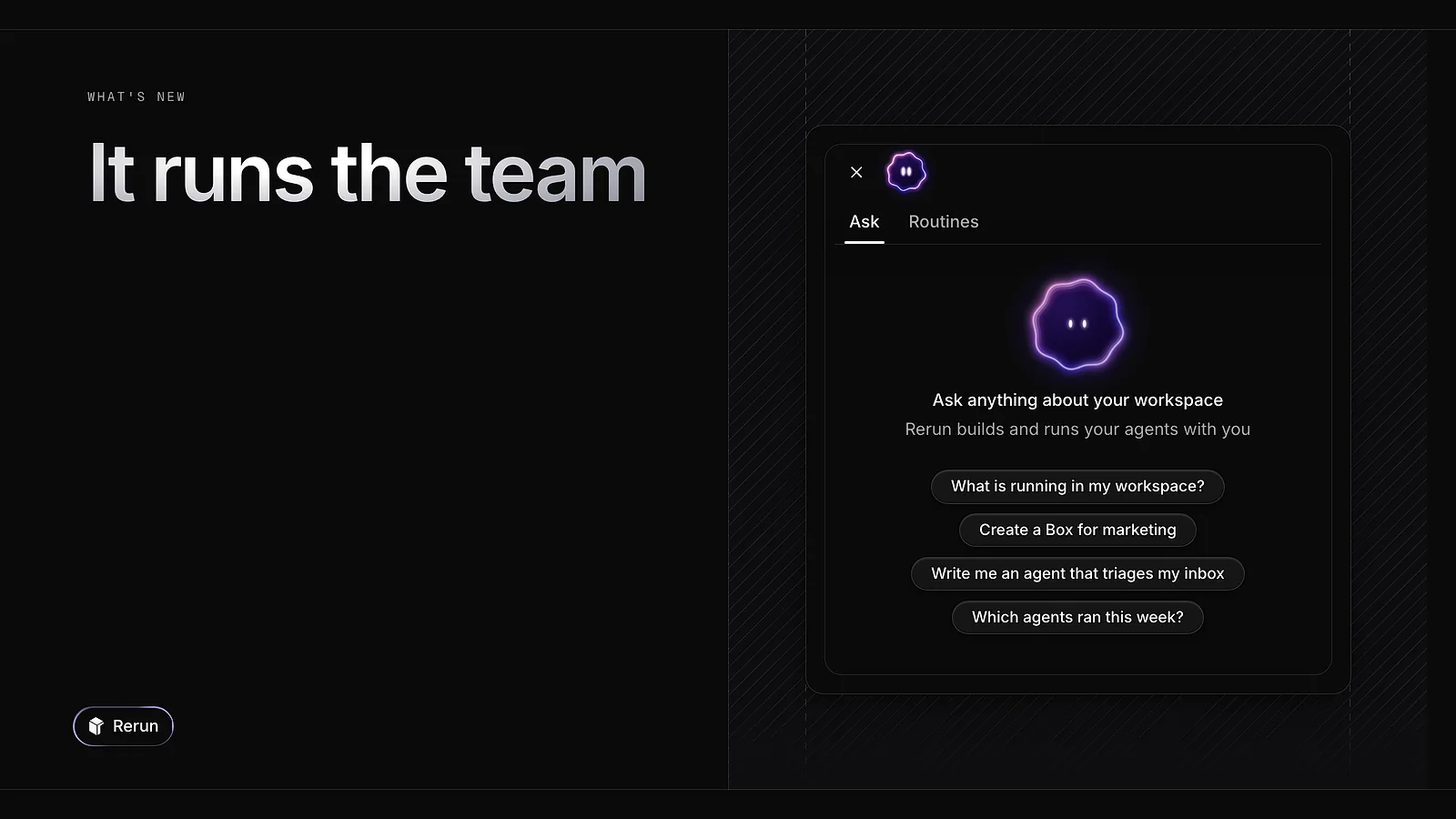 The assistant's chat column with its Ask and Routines tabs