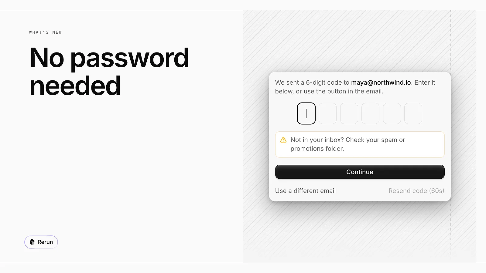 The sign-in step asking for a 6-digit code sent by email