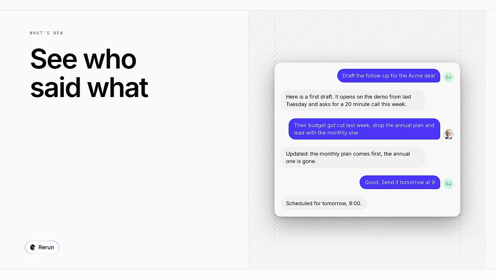 A conversation where each person's messages carry their avatar