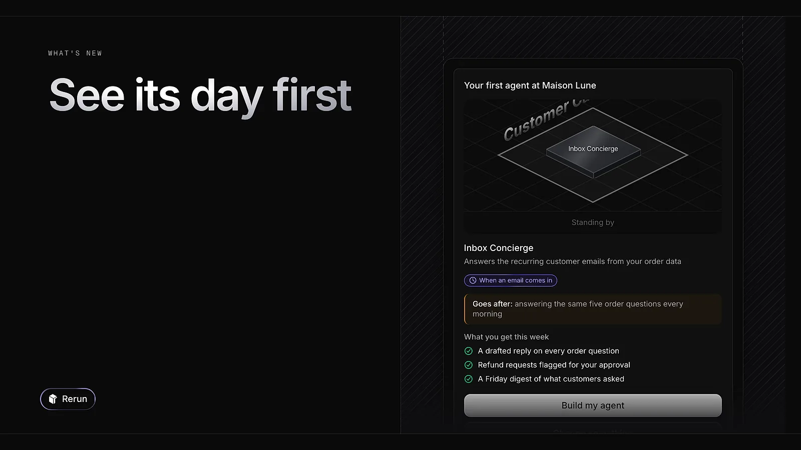 The plan card of a first agent, with its day on the board and its first-week deliverables