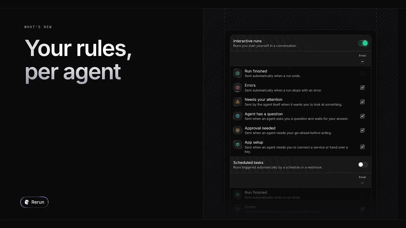 Notification settings, one switch per kind of event