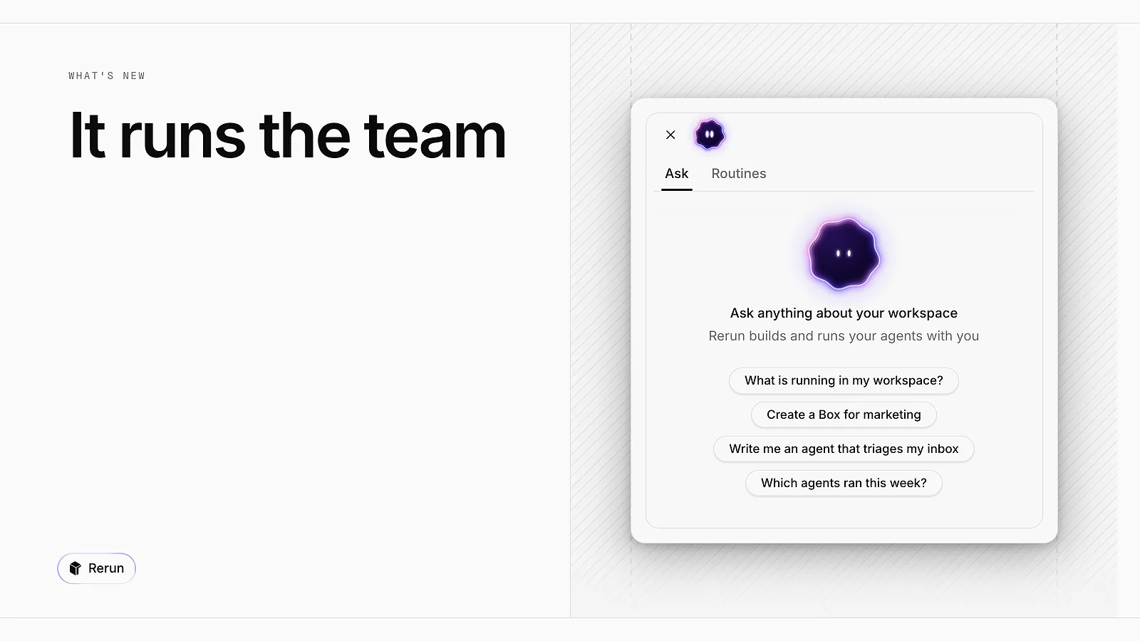 The assistant's chat column with its Ask and Routines tabs
