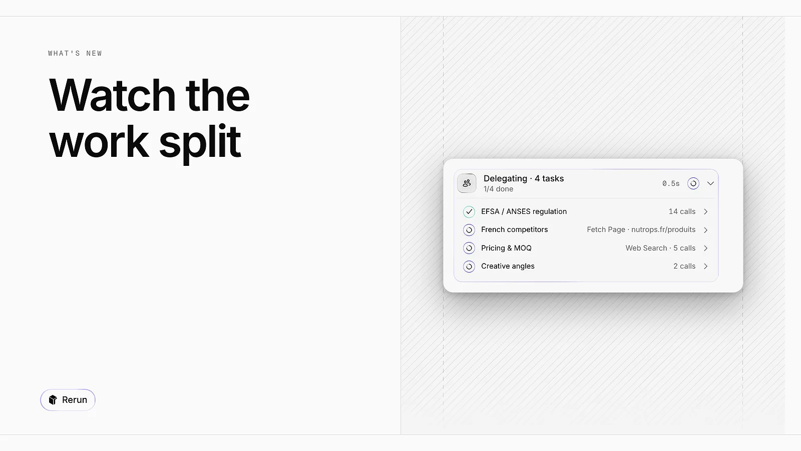 A live block listing four delegated tasks, one of them done