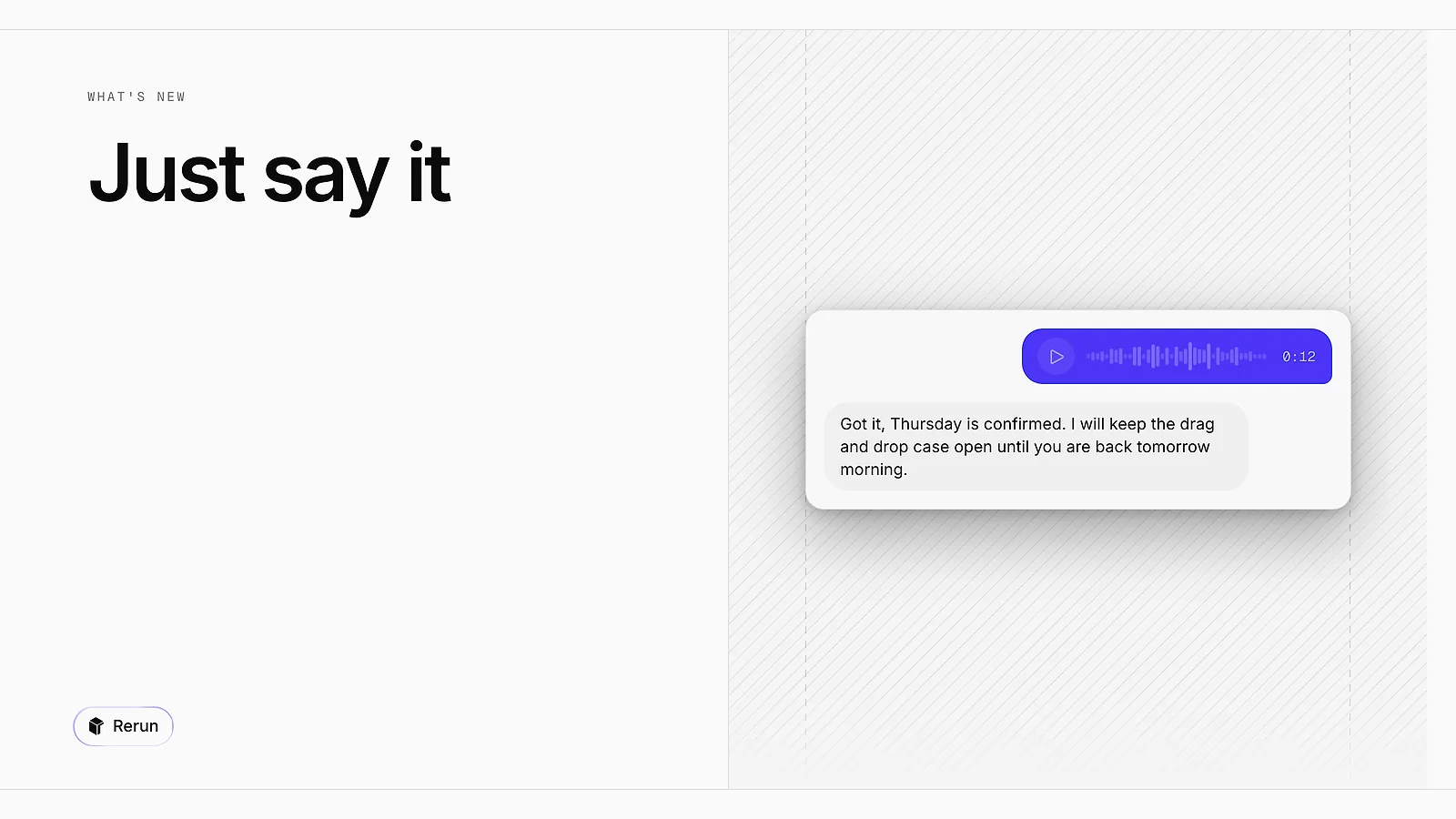 A voice message with its waveform, and the agent's reply