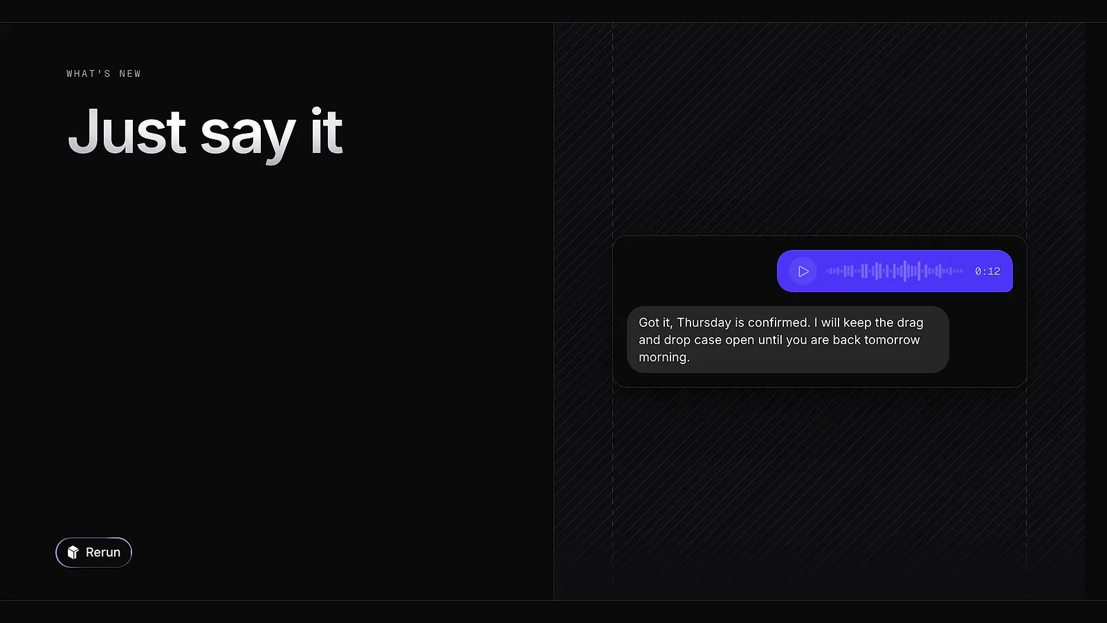 A voice message with its waveform, and the agent's reply