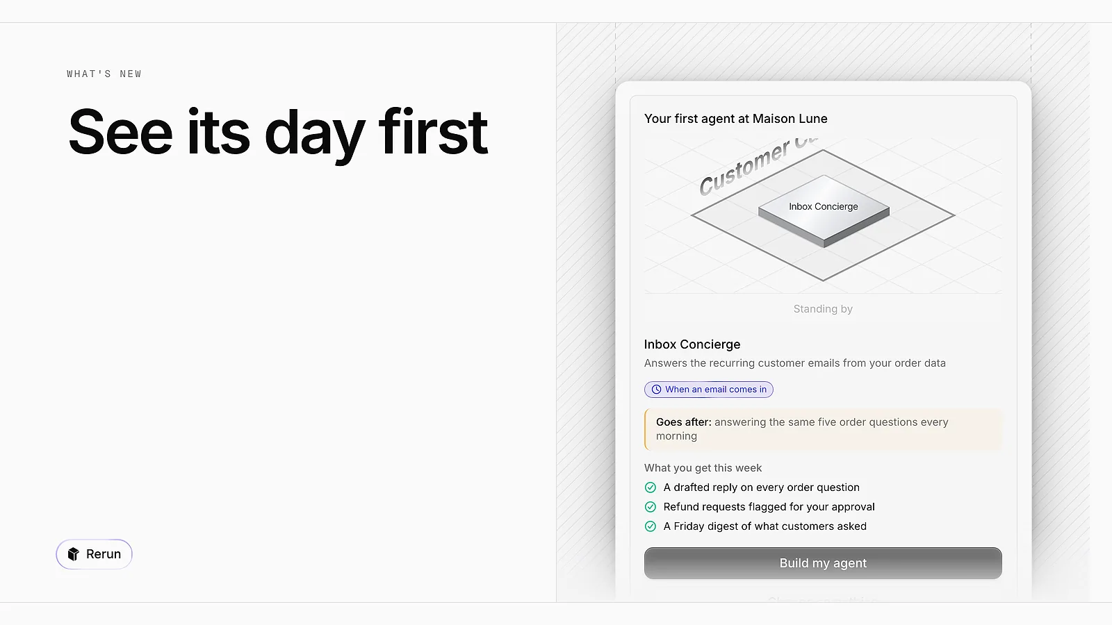 The plan card of a first agent, with its day on the board and its first-week deliverables