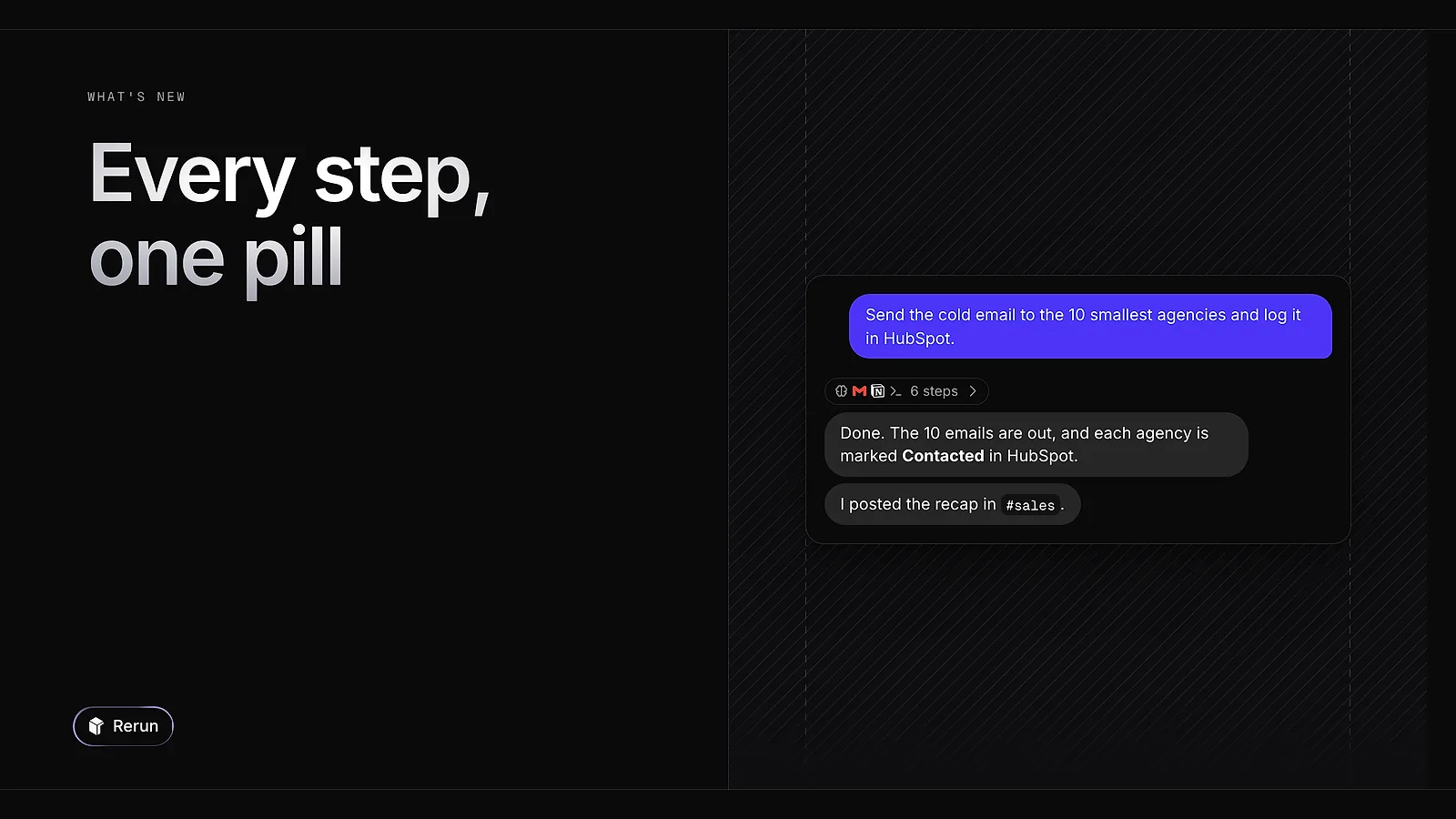 A chat run with its steps folded into a single pill above the answer