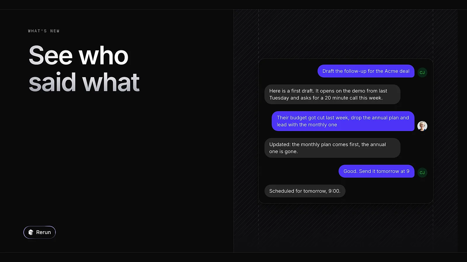 A conversation where each person's messages carry their avatar